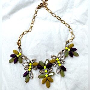 J. Crew Purple Tan Gold Gemstone Statement Necklace
